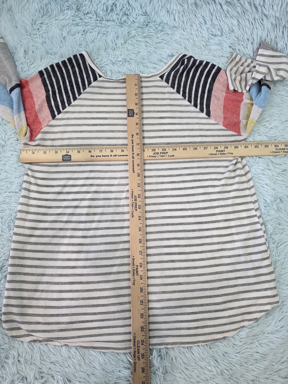 My Story Striped Raglan Top Medium Grey Cream Mixed Pattern Sleeves Boho - Picture 5 of 8